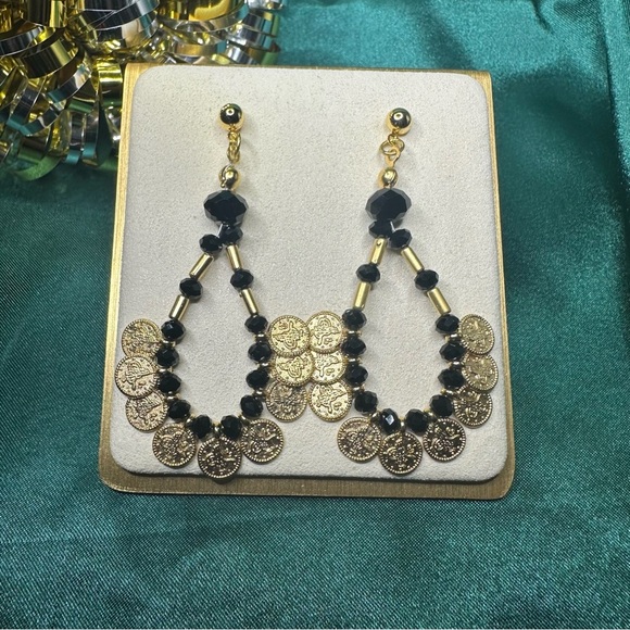 Boho Gold Coin & Bead Earrings – Handmade Festival Statement Jewelry NWT - Picture 1 of 7